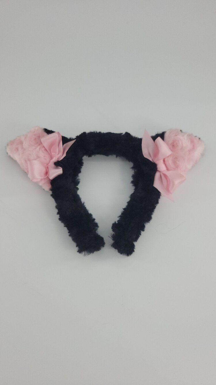 Miss Candyholic Fluffy Licorice Kitty Pink Bows Kawaii Fairy Kei Headband